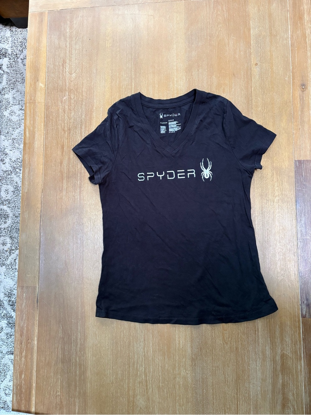 Spyder Black V-Neck Logo Tee with White Spider Graphic